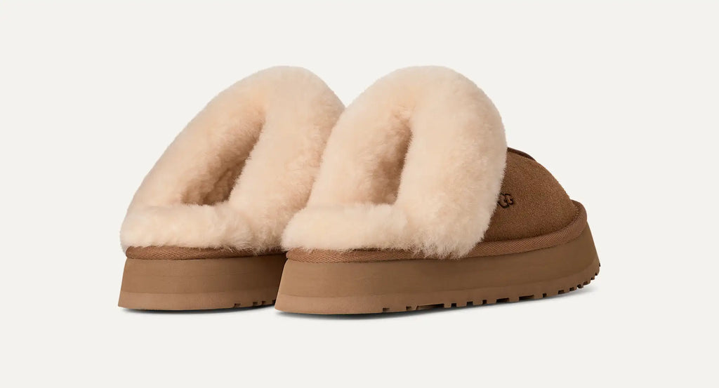 UGG Women’s Disquette Slippers Chestnut – Suede Platform Slip-On Comfort Slippers