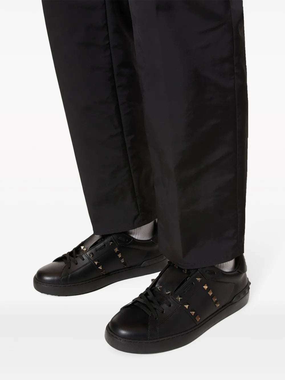 Valentino Rockstud Untitled Black & Gold Leather Sneakers – Luxury Designer Trainers