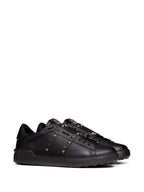 Valentino Rockstud Untitled Black & Gold Leather Sneakers – Luxury Designer Trainers
