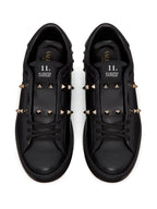 Valentino Rockstud Untitled Black & Gold Leather Sneakers – Luxury Designer Trainers