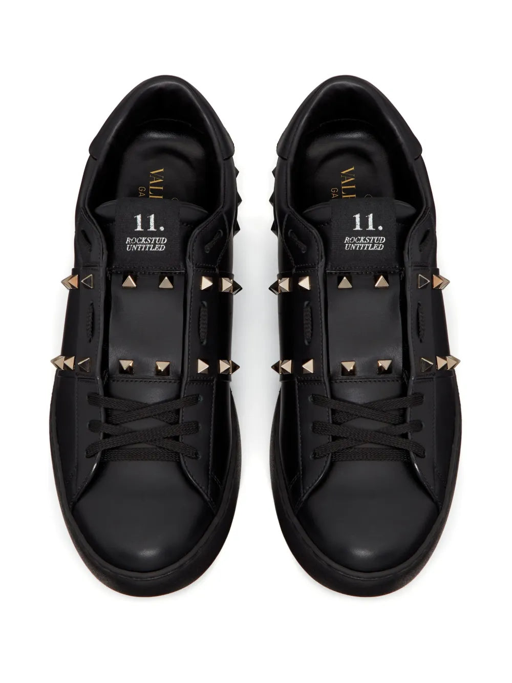 Valentino Rockstud Untitled Black & Gold Leather Sneakers – Luxury Designer Trainers