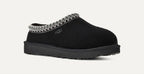 Women’s Tasman II Black Suede Slippers – Slip-On Clog Comfort Shoes with Embroidered Detail