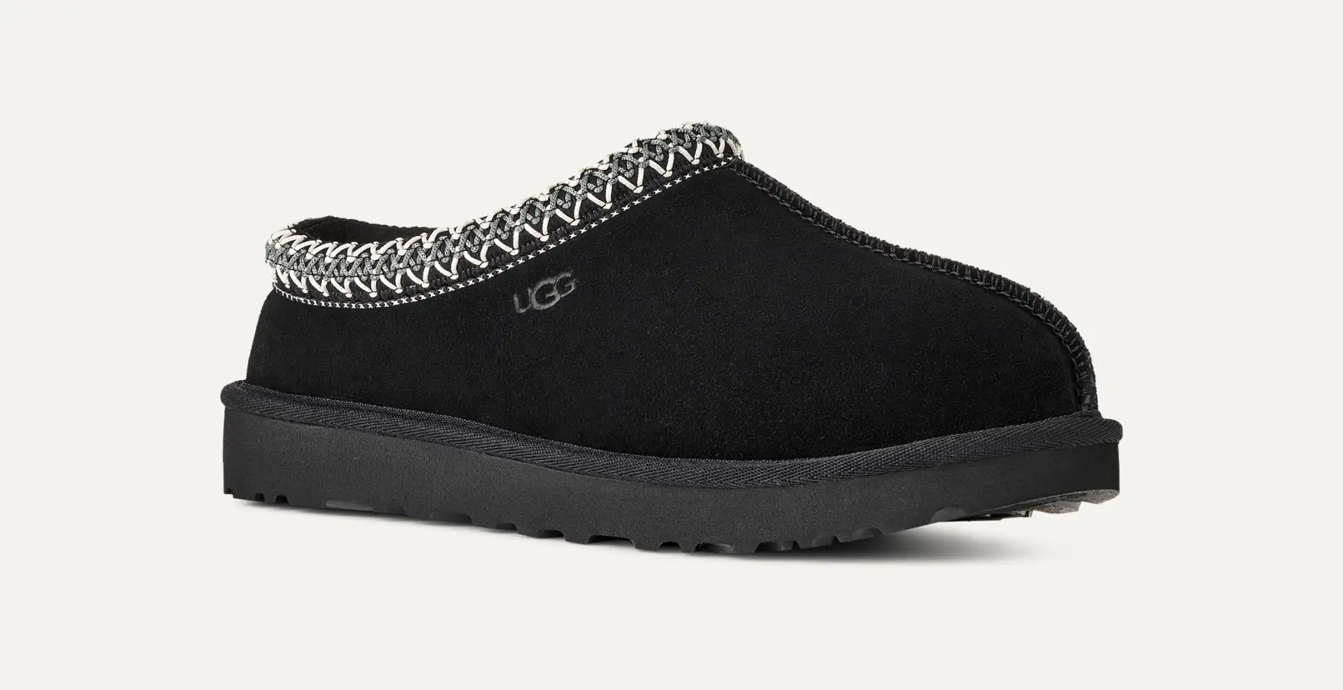 Women’s Tasman II Black Suede Slippers – Slip-On Clog Comfort Shoes with Embroidered Detail