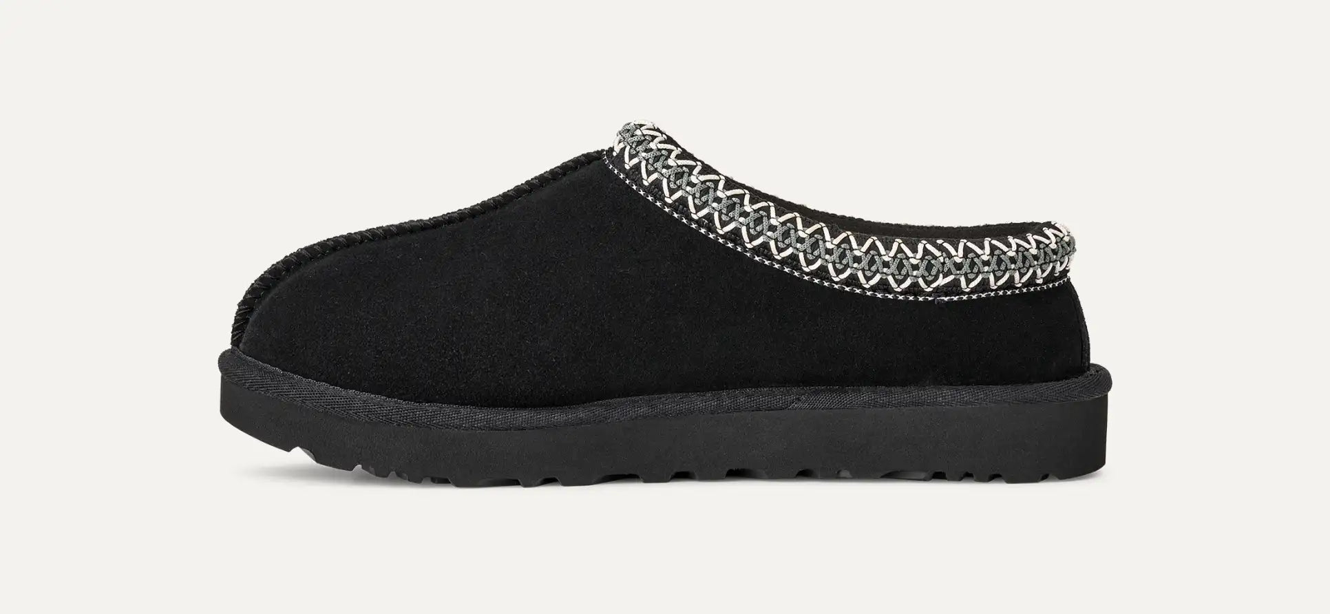 Women’s Tasman II Black Suede Slippers – Slip-On Clog Comfort Shoes with Embroidered Detail