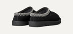 Women’s Tasman II Black Suede Slippers – Slip-On Clog Comfort Shoes with Embroidered Detail
