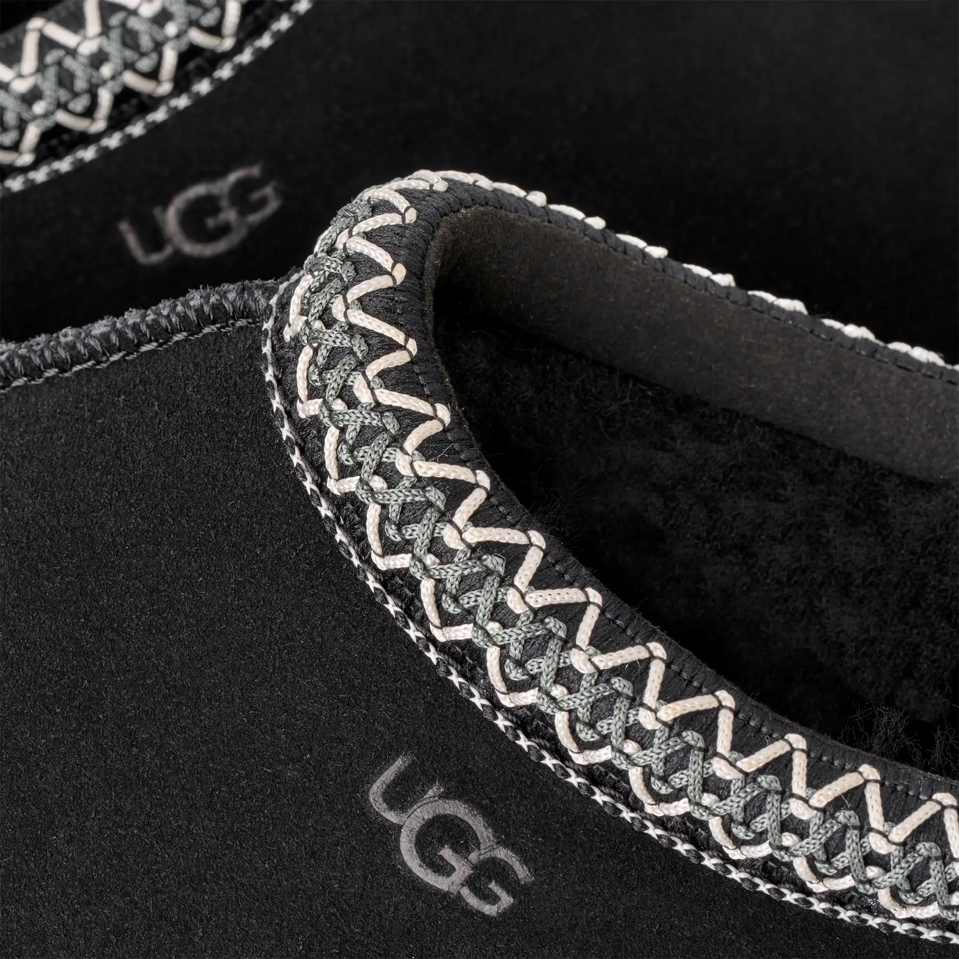 Women’s Tasman II Black Suede Slippers – Slip-On Clog Comfort Shoes with Embroidered Detail