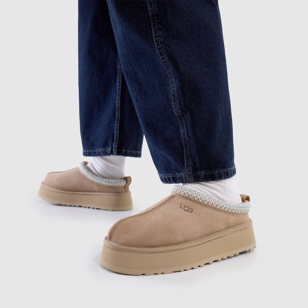 UGG Tazz II Sand Platform Slippers – Suede Slip-On Clogs with Comfort Sole
