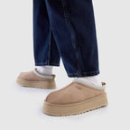 UGG Tazz II Sand Platform Slippers – Suede Slip-On Clogs with Comfort Sole