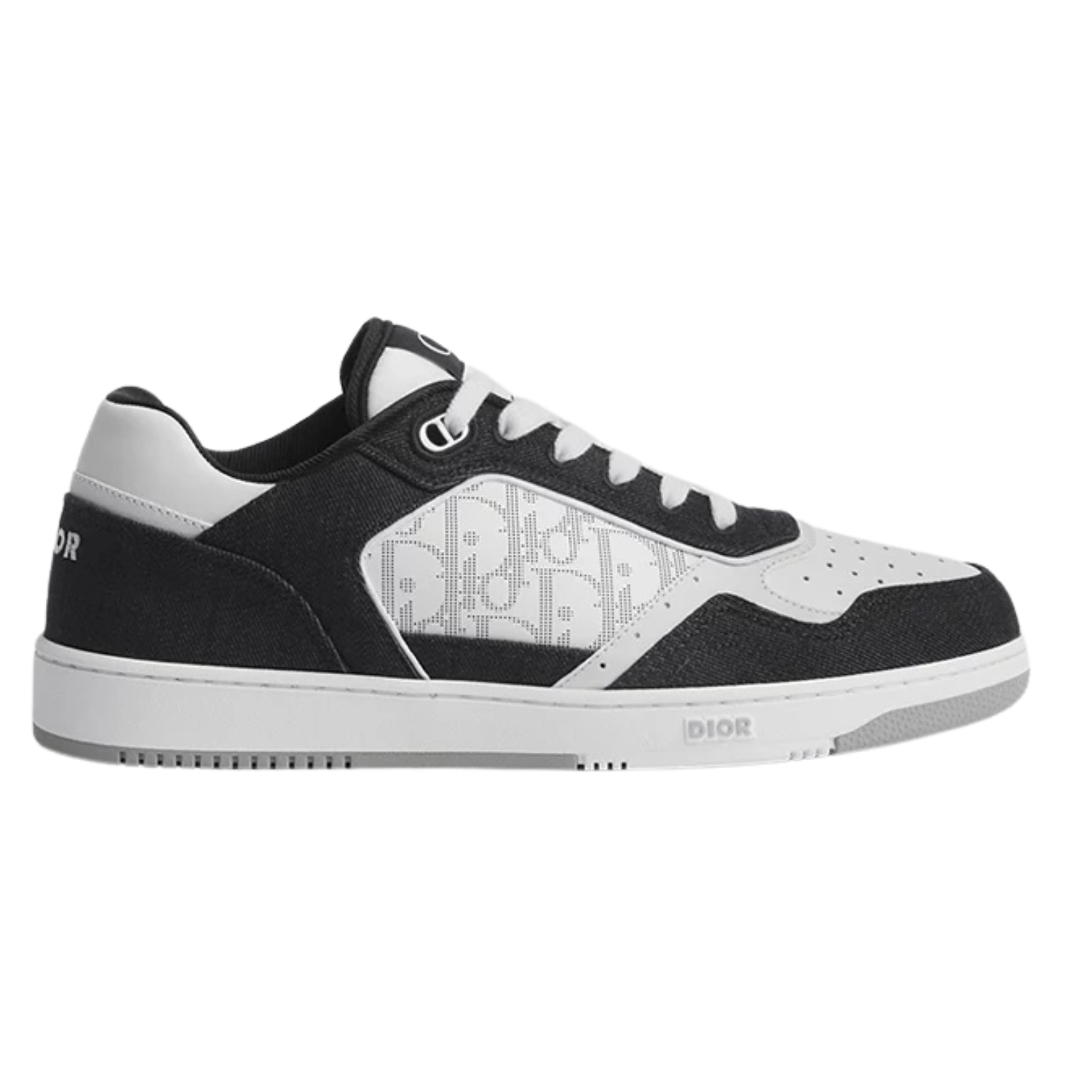 Dior B27 Uptown Low-Top Sneakers – White Calfskin, Black Denim & Oblique Galaxy Leather