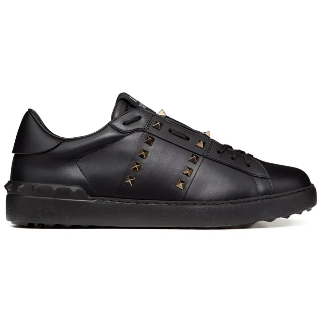 Valentino Rockstud Untitled Black & Gold Leather Sneakers – Luxury Designer Trainers