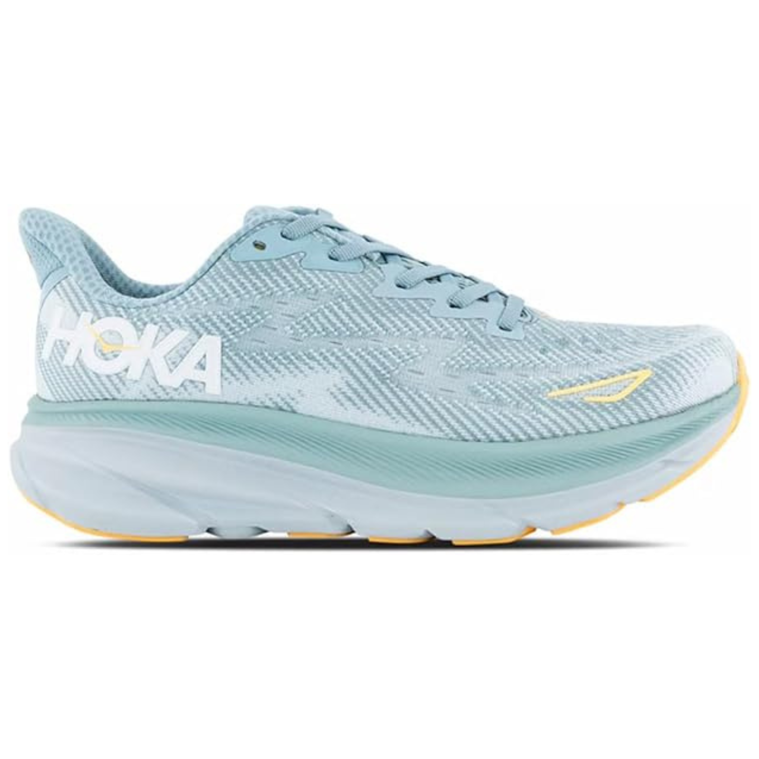 HOKA Clifton 9 Running Shoes – Light Blue / Yellow