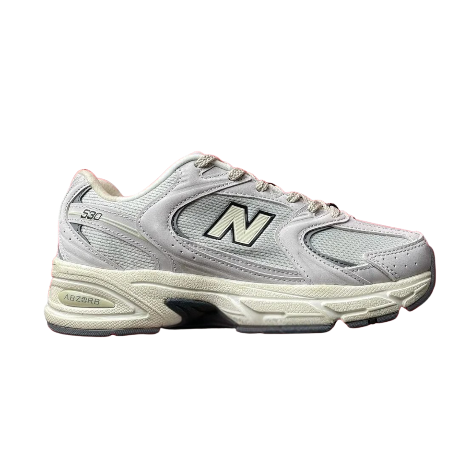 New Balance 530 Trainers – Classic Mesh Running Sneakers with ABZORB Cushioning (White/Grey)