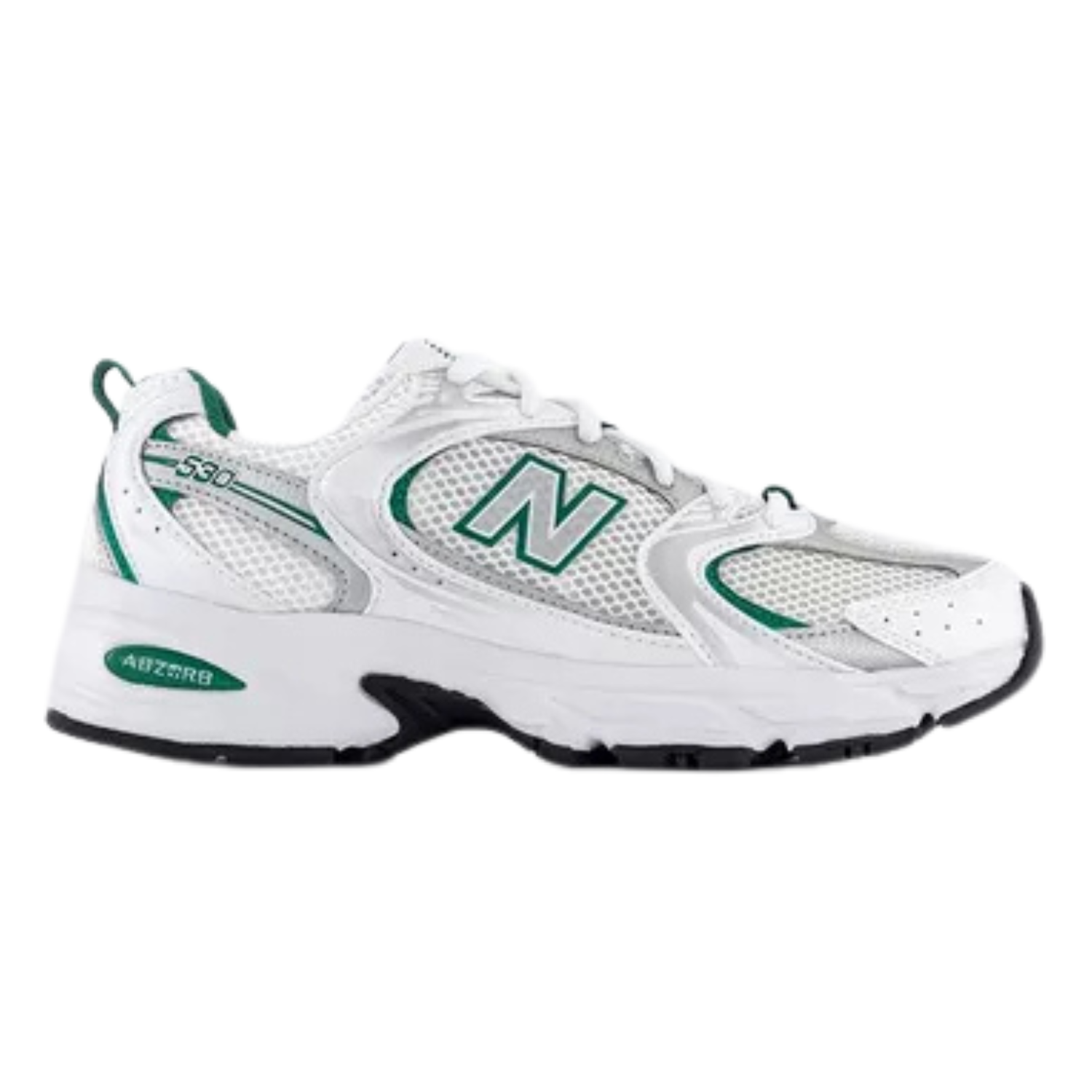 New Balance 530 ‘White Green Silver’ Trainers – Mesh & ABZORB Cushioning