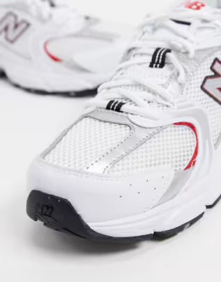 New Balance 530 ‘White Silver Red’ Trainers – Mesh Running Sneakers with ABZORB Cushioning