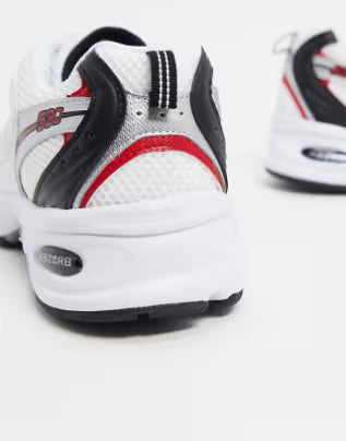 New Balance 530 ‘White Silver Red’ Trainers – Mesh Running Sneakers with ABZORB Cushioning