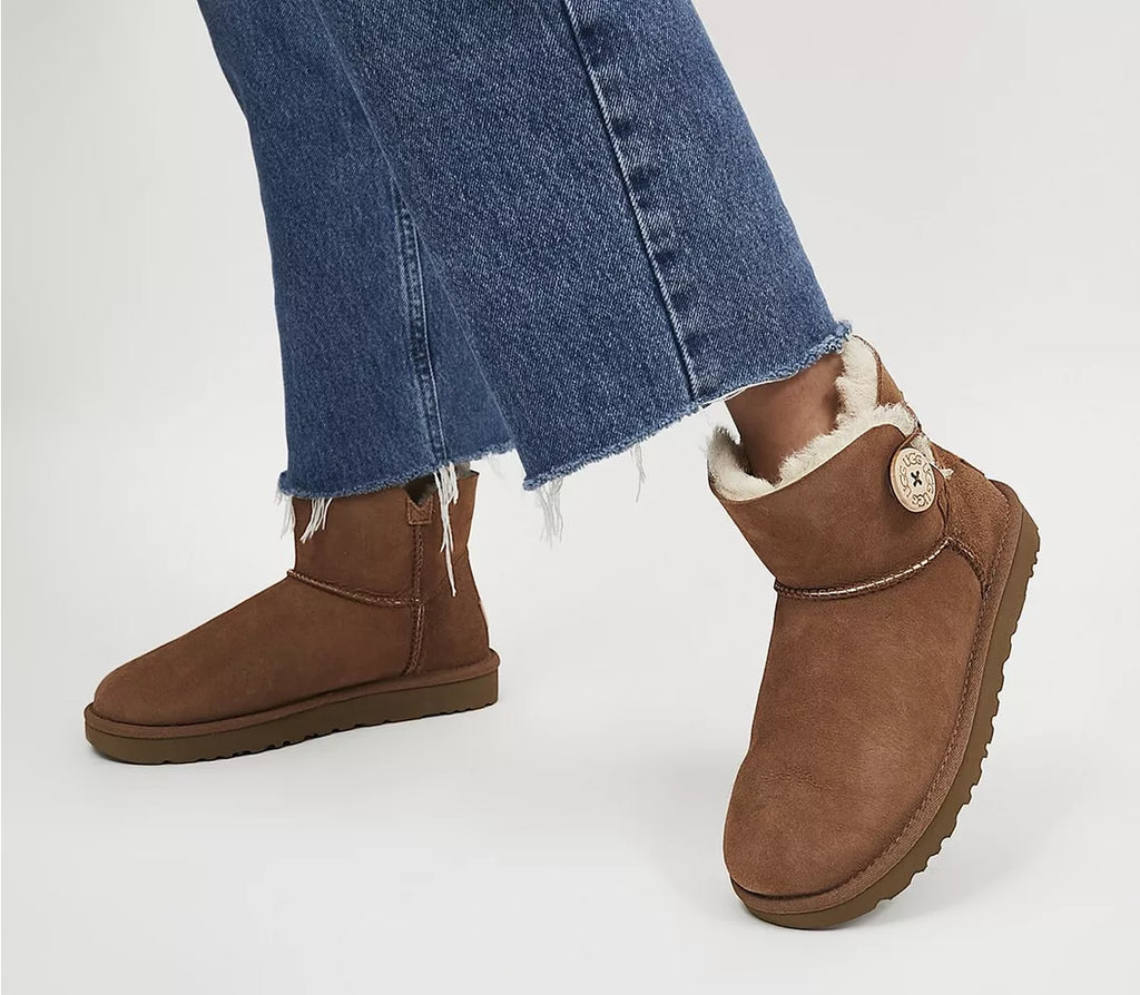 UGG Mini Bailey Button II Boots Chestnut Suede – Women’s Sheepskin Ankle Boots with Button Detail