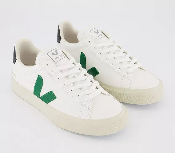 VEJA Campo Trainers ‘White Emeraude Black’ – Sustainable Leather Sneakers