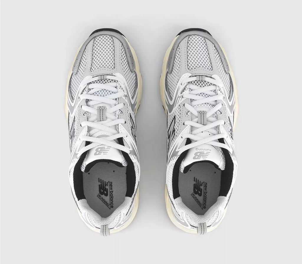 New Balance MR530 Trainers White Silver Off White Black – Retro Running Sneakers for Everyday Wear
