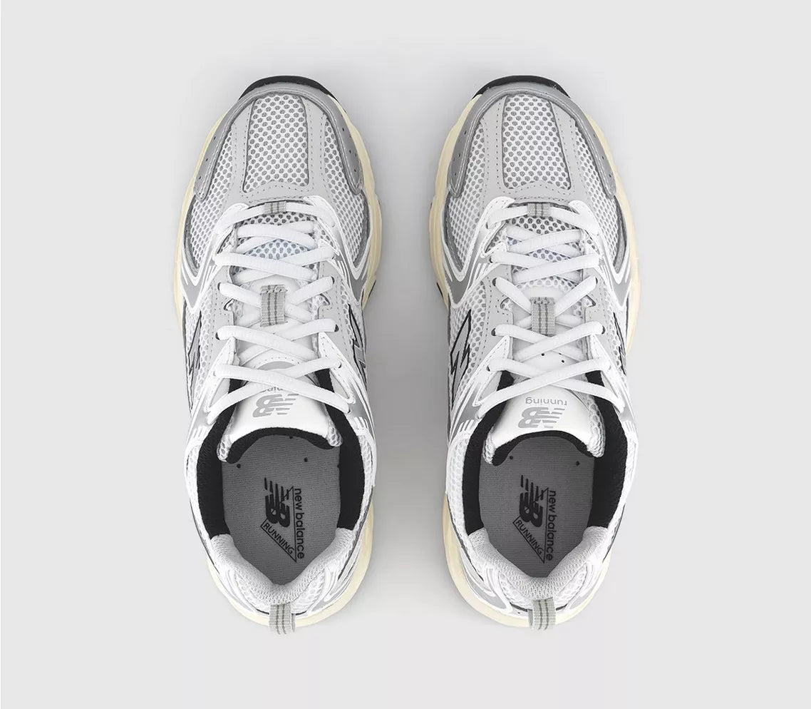 New Balance MR530 Trainers White Silver Off White Black – Retro Running Sneakers for Everyday Wear