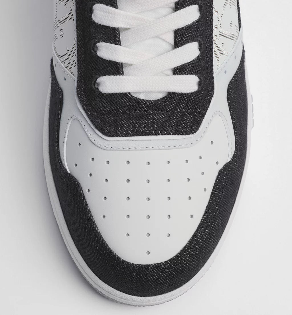 Dior B27 Uptown Low-Top Sneakers – White Calfskin, Black Denim & Oblique Galaxy Leather