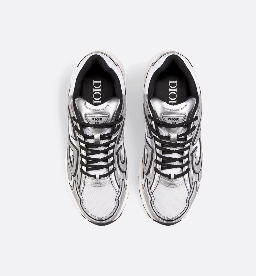 Dior B30 Countdown Sneakers – White Metallic Mesh & Silver Technical Fabric