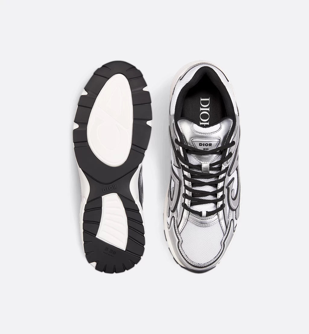 Dior B30 Countdown Sneakers – White Metallic Mesh & Silver Technical Fabric