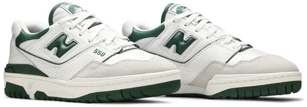 New Balance 550 ‘White Green’ Trainers – Leather Basketball Sneakers with Green Accents