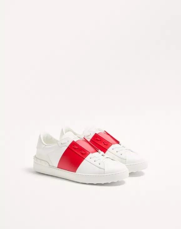Valentino Calfskin Open Sneakers ‘White Red’ – Luxury Designer Trainers
