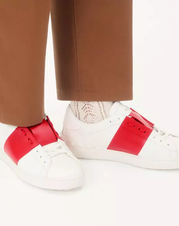 Valentino Calfskin Open Sneakers ‘White Red’ – Luxury Designer Trainers