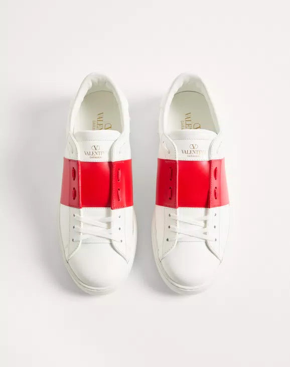 Valentino Calfskin Open Sneakers ‘White Red’ – Luxury Designer Trainers