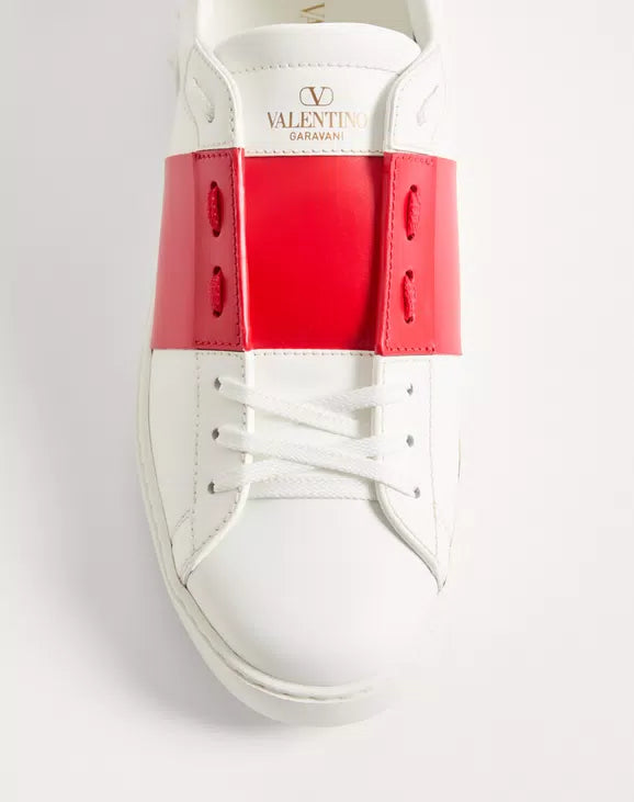 Valentino Calfskin Open Sneakers ‘White Red’ – Luxury Designer Trainers