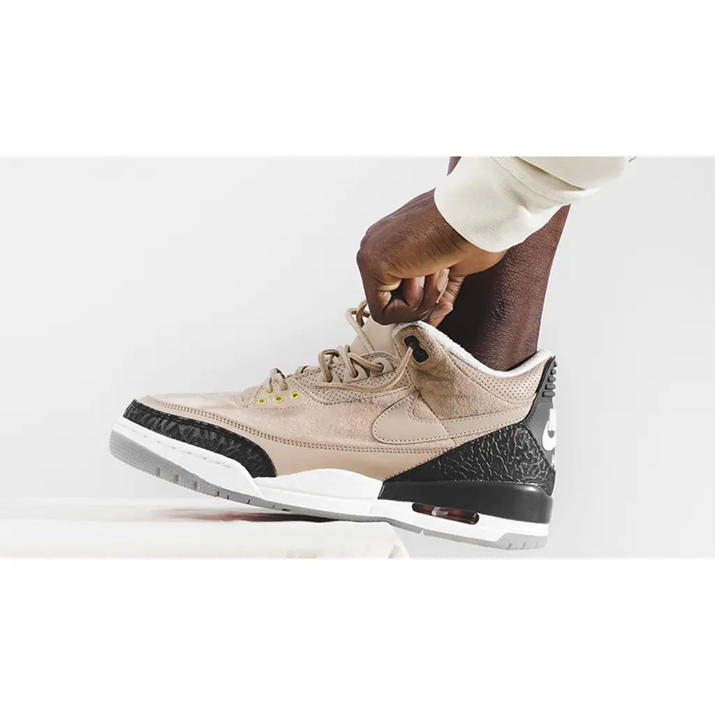 Timberlake x Air Jordan 3 Bio Beige featuring premium suede, earthy tones, and iconic design details. A standout collaborative release.