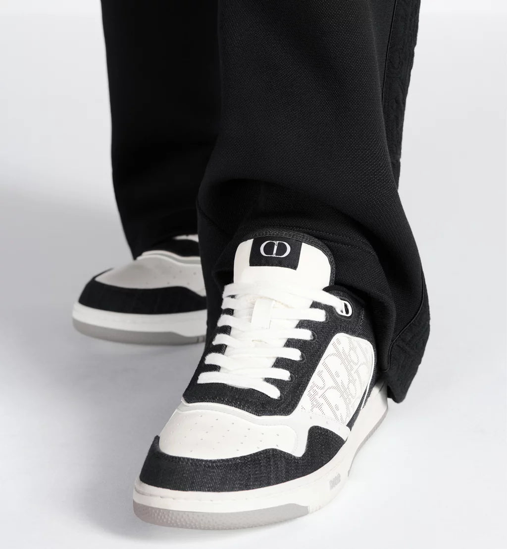 Dior B27 Uptown Low-Top Sneakers – White Calfskin, Black Denim & Dior Oblique Galaxy Leather