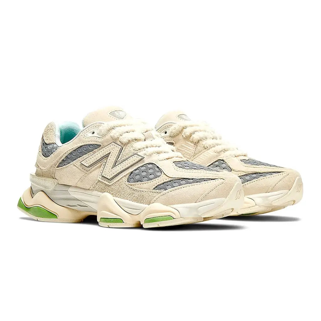 Bricks & Wood x New Balance 9060 ‘Cream Green’ Trainers – Premium Suede Mesh Sneakers with ABZORB Cushioning (U9060BW1)