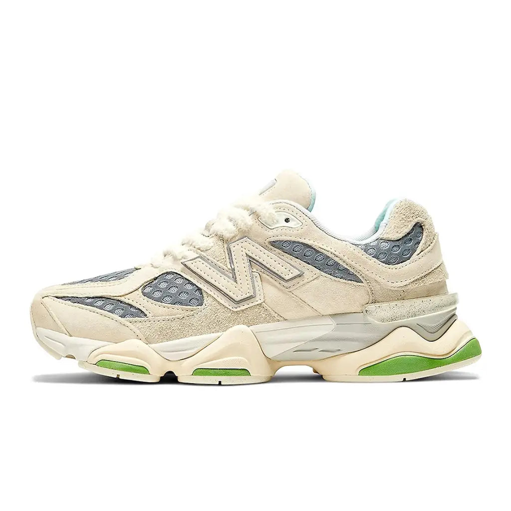 Bricks & Wood x New Balance 9060 ‘Cream Green’ Trainers – Premium Suede Mesh Sneakers with ABZORB Cushioning (U9060BW1)