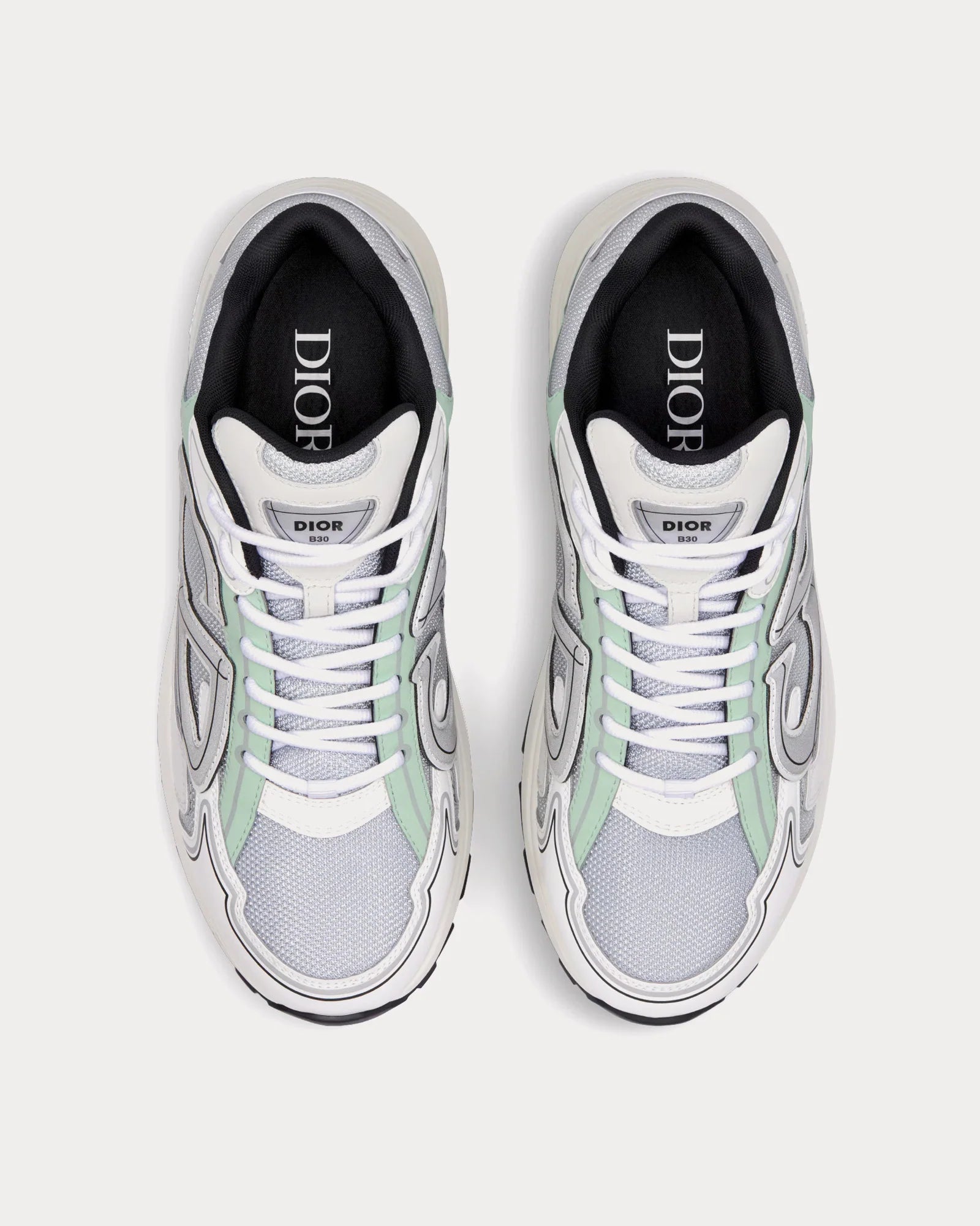 Dior B30 Mesh & Technical Fabric Grey/Light Green Low-Top Sneakers