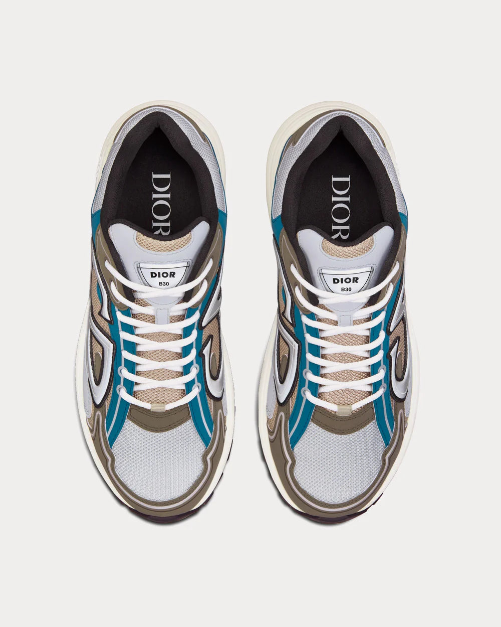 Dior B30 White & Beige Mesh with Blue & Olive Technical Fabric Sneakers