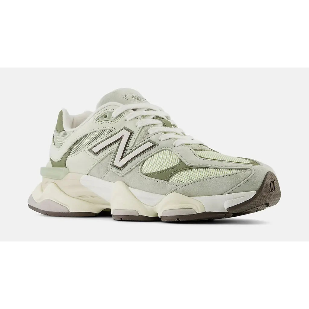 New Balance 9060 ‘Olivine’ Trainers – Chunky Mesh & Suede Sneakers with ABZORB & SBS Cushioning