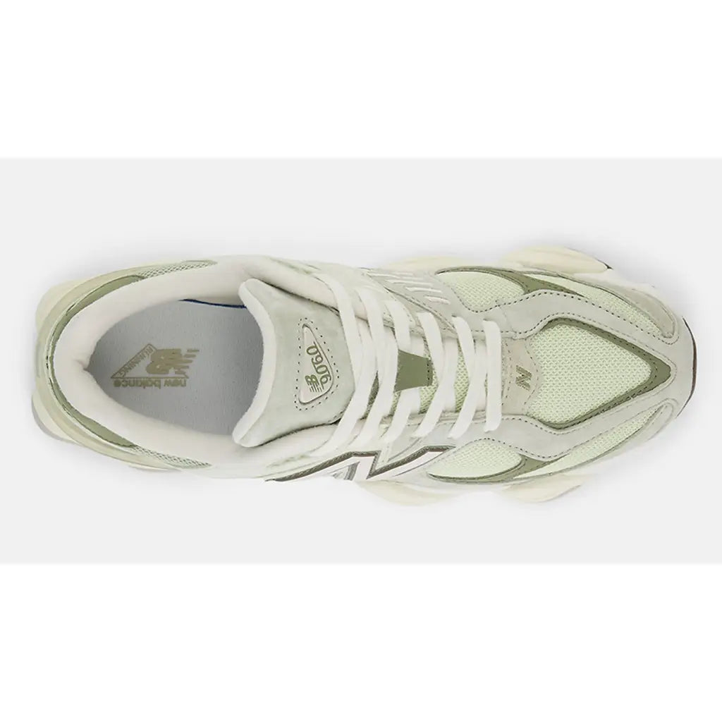 New Balance 9060 ‘Olivine’ Trainers – Chunky Mesh & Suede Sneakers with ABZORB & SBS Cushioning