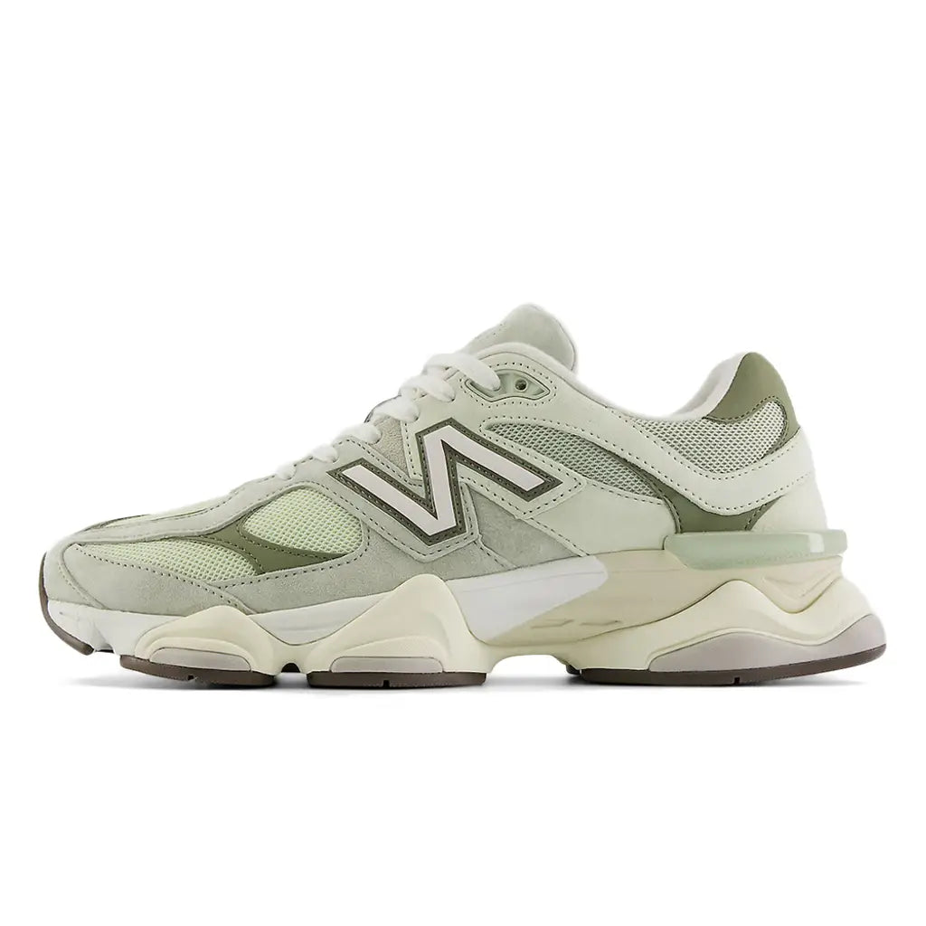 New Balance 9060 ‘Olivine’ Trainers – Chunky Mesh & Suede Sneakers with ABZORB & SBS Cushioning
