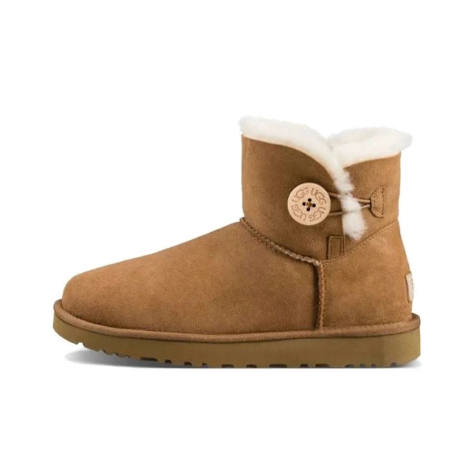UGG Mini Bailey Button II Boots Chestnut Suede – Women’s Sheepskin Ankle Boots with Button Detail