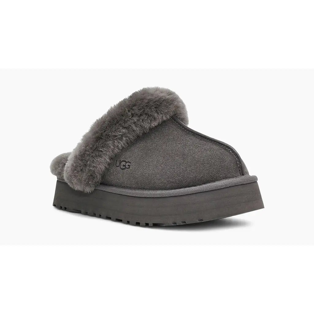 UGG Disquette Slippers Charcoal – Women’s Suede Platform Slip-On Comfort Slippers