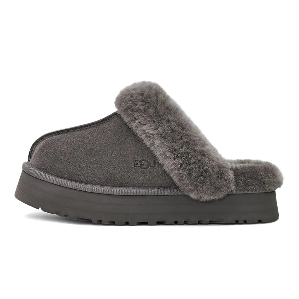 UGG Disquette Slippers Charcoal – Women’s Suede Platform Slip-On Comfort Slippers