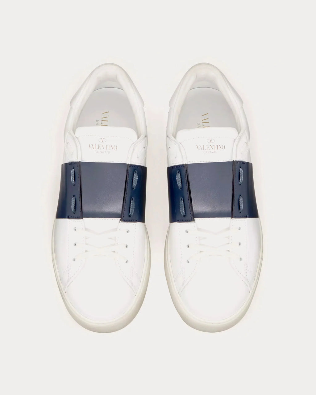 Valentino Open Calfskin ‘White Navy’ Low-Top Sneakers – Luxury Designer Trainers