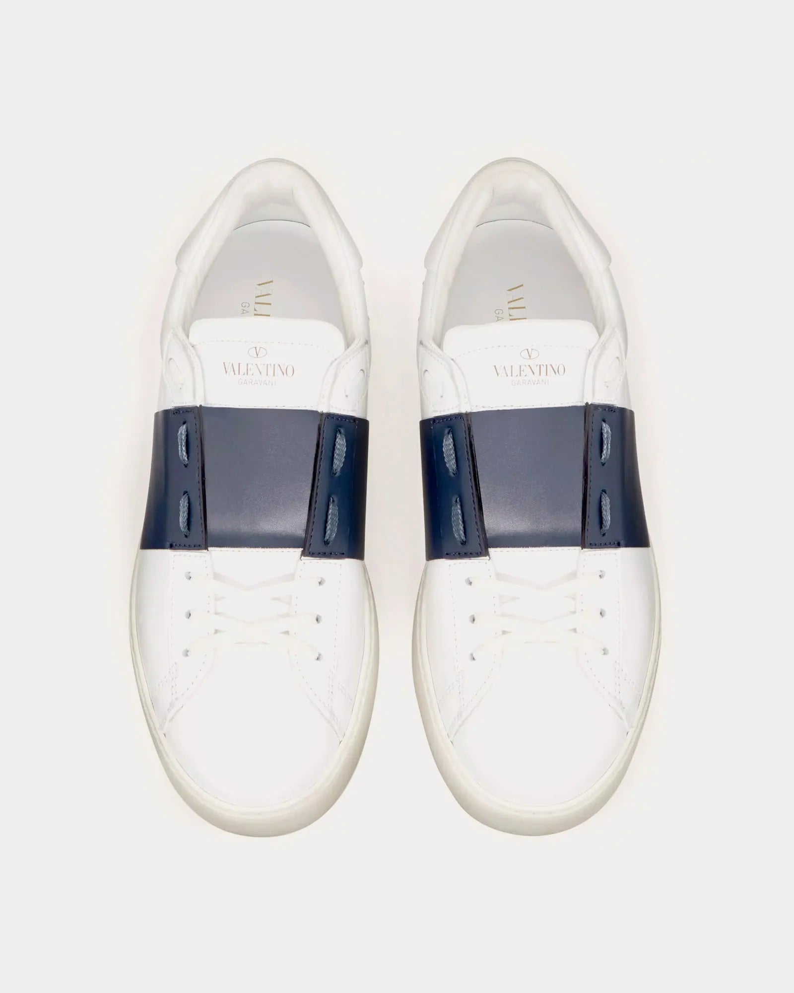Valentino Open Calfskin ‘White Navy’ Low-Top Sneakers – Luxury Designer Trainers